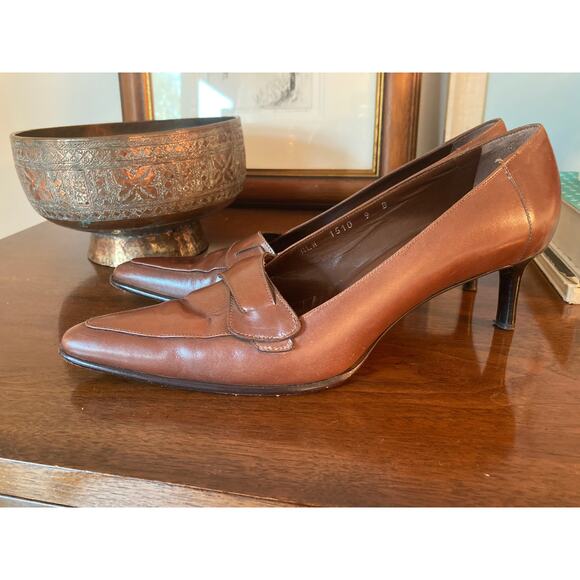 Ralph Lauren Brown Leather Almond Pointed Toe Loafers Vintage ~ Sz 9 ~ So CBK! - Picture 2 of 10